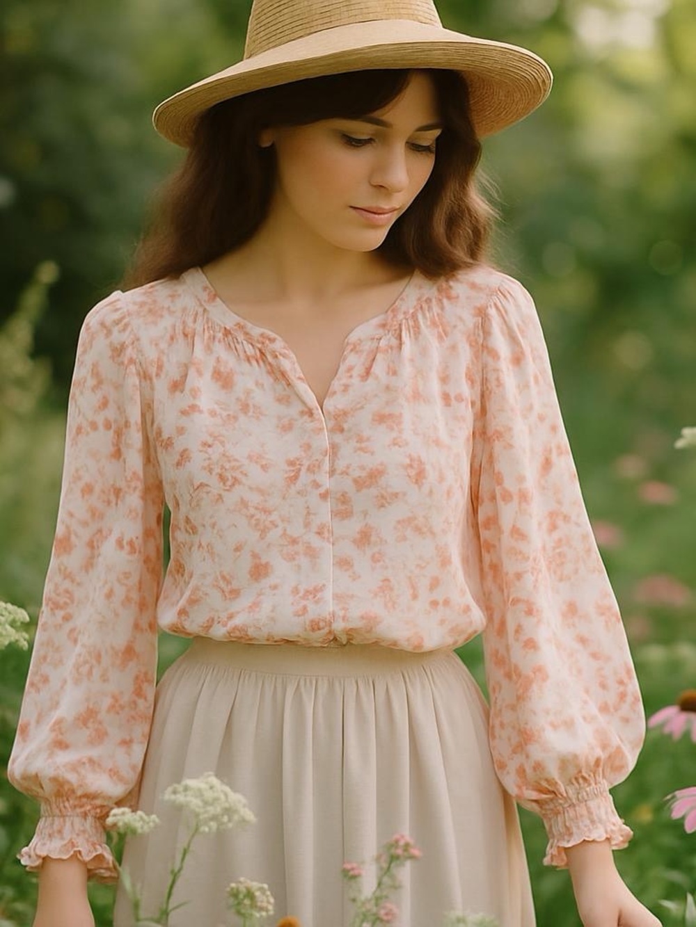 Simply Vera Vera Wang‎ Peach Floral Blouse Size XL